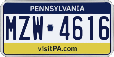 PA license plate MZW4616