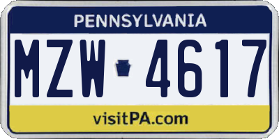 PA license plate MZW4617