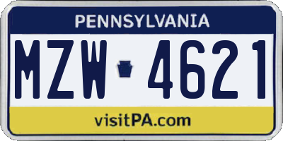 PA license plate MZW4621