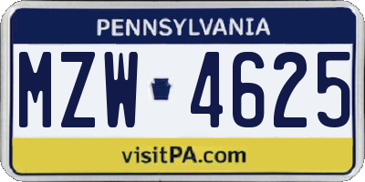 PA license plate MZW4625