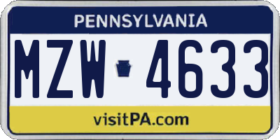 PA license plate MZW4633