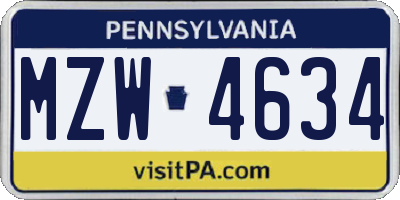 PA license plate MZW4634