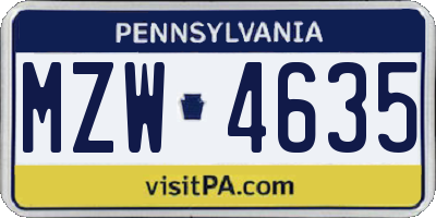 PA license plate MZW4635