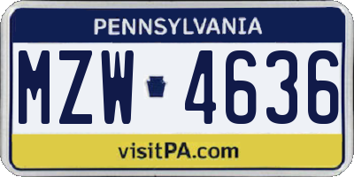PA license plate MZW4636