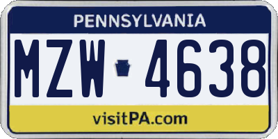 PA license plate MZW4638