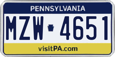 PA license plate MZW4651