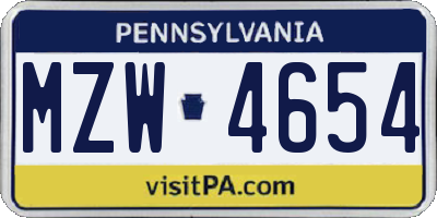 PA license plate MZW4654