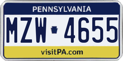 PA license plate MZW4655