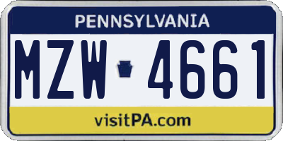 PA license plate MZW4661