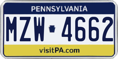 PA license plate MZW4662