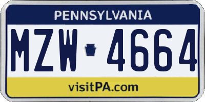 PA license plate MZW4664