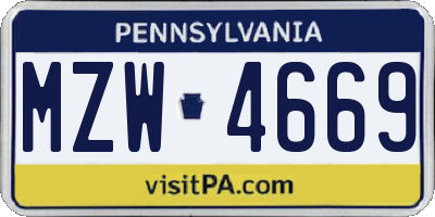 PA license plate MZW4669
