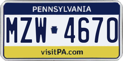 PA license plate MZW4670