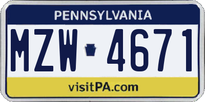 PA license plate MZW4671