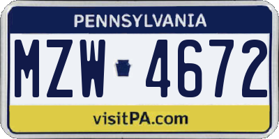 PA license plate MZW4672