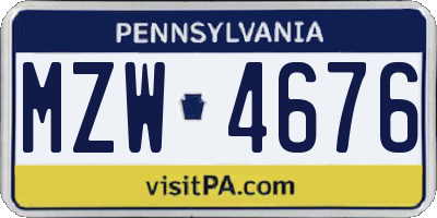 PA license plate MZW4676