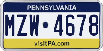 PA license plate MZW4678