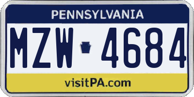 PA license plate MZW4684