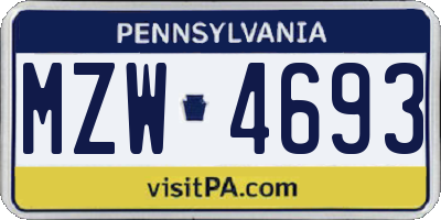 PA license plate MZW4693