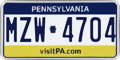 PA license plate MZW4704