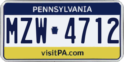 PA license plate MZW4712