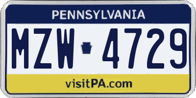 PA license plate MZW4729