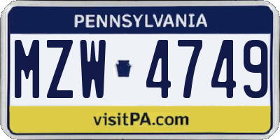 PA license plate MZW4749