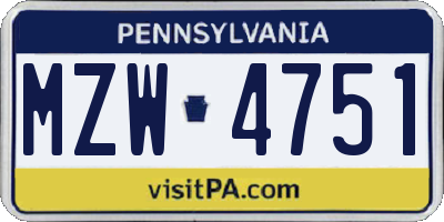 PA license plate MZW4751
