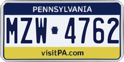 PA license plate MZW4762