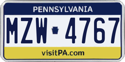 PA license plate MZW4767