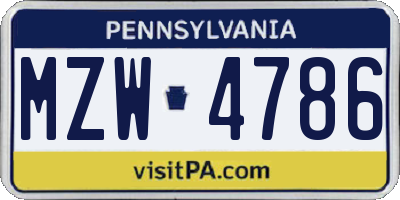PA license plate MZW4786