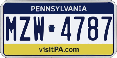 PA license plate MZW4787