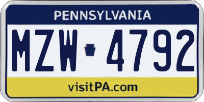 PA license plate MZW4792