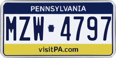PA license plate MZW4797