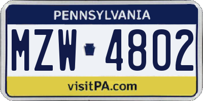 PA license plate MZW4802