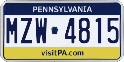PA license plate MZW4815