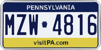 PA license plate MZW4816