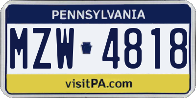 PA license plate MZW4818