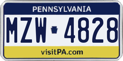PA license plate MZW4828