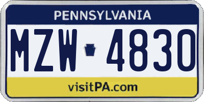 PA license plate MZW4830