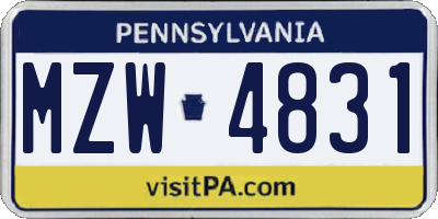 PA license plate MZW4831