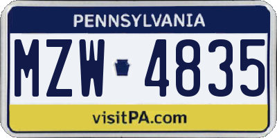PA license plate MZW4835