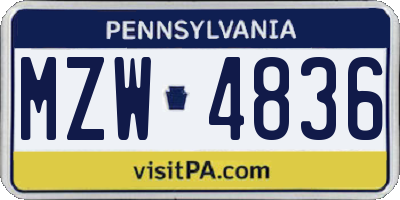PA license plate MZW4836