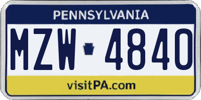 PA license plate MZW4840