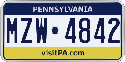 PA license plate MZW4842
