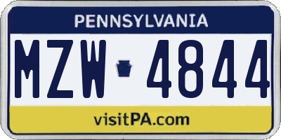 PA license plate MZW4844