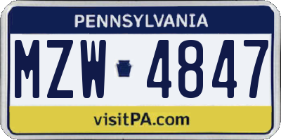 PA license plate MZW4847