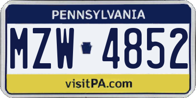 PA license plate MZW4852