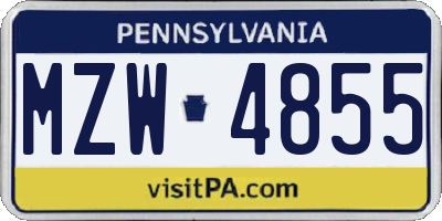 PA license plate MZW4855
