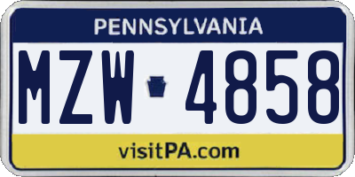 PA license plate MZW4858